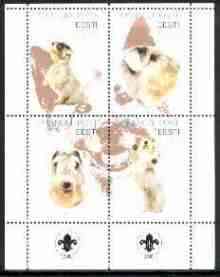 Estonia (Prangli) 2000 Dogs #4 perf sheetlet of 4 with Scouts Logo in bottom margin, stamps on , stamps on  stamps on dogs, stamps on scouts, stamps on terrier