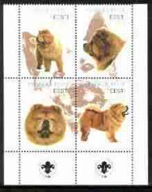 Estonia (Prangli) 2000 Dogs #5 perf sheetlet of 4 with Scouts Logo in bottom margin, stamps on dogs, stamps on scouts, stamps on chow