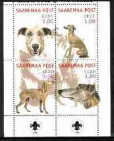 Estonia (Saaremaa) 2000 Dogs #4 perf sheetlet of 4 with Scouts Logo in bottom margin, stamps on , stamps on  stamps on dogs, stamps on scouts, stamps on greyhound