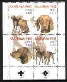 Estonia (Saaremaa) 2000 Dogs #5 perf sheetlet of 4 with Scouts Logo in bottom margin, stamps on , stamps on  stamps on dogs, stamps on scouts, stamps on hound