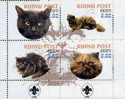 Estonia (Kihnu) 2000 Domestic Cats #1 perf sheetlet of 4 with Scouts Logo in bottom margin unmounted mint, stamps on cats, stamps on scouts