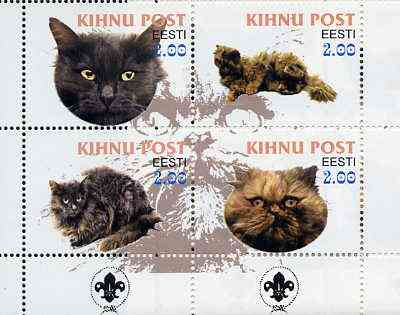 Estonia (Kihnu) 2000 Domestic Cats #1 perf sheetlet of 4 with Scouts Logo in bottom margin unmounted mint, stamps on , stamps on  stamps on cats, stamps on scouts