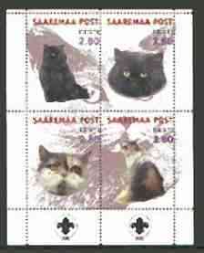 Estonia (Saaremaa) 2000 Domestic Cats #1 perf sheetlet of 4 with Scouts Logo in bottom margin, stamps on cats, stamps on scouts
