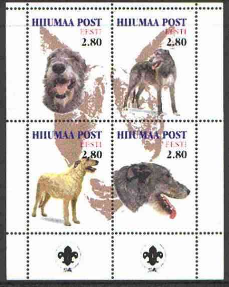 Estonia (Hiiumaa) 2000 Dogs #5 perf sheetlet of 4 with Scouts Logo in bottom margin, stamps on , stamps on  stamps on dogs, stamps on scouts, stamps on wolfhound