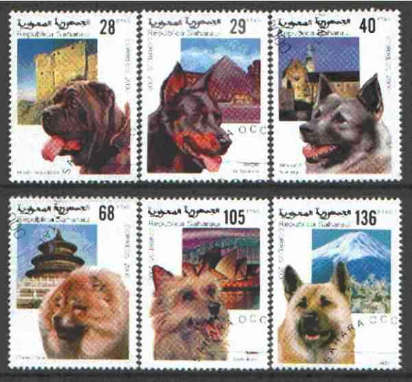 Sahara Republic 2000 Dogs complete set of 6 cto used*, stamps on , stamps on  stamps on dogs, stamps on  stamps on akita, stamps on  stamps on elkhound, stamps on  stamps on chow, stamps on  stamps on terrier