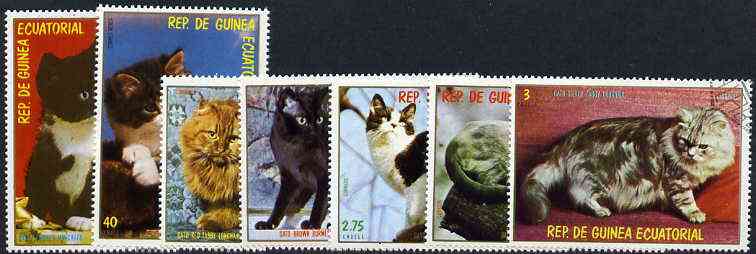 Equatorial Guinea 1978 Domestic Cats complete set of 7 cto used, Mi 1394-1400, stamps on , stamps on  stamps on cats