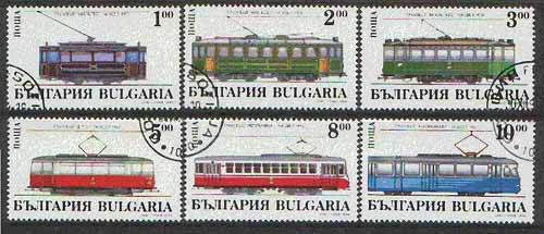 Bulgaria 1994 Trams complete set of 6 cto used, SG 3997-4002, Mi 4144-49*, stamps on , stamps on  stamps on railways, stamps on trams, stamps on buses, stamps on transport