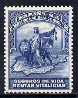 Spain Life Pension (?) stamp depicting Queen holding flag with lion & map inscribed 'Seguros De Vida Rentas Vitalicias' unmounted mint ex BW archives, stamps on animals  cats  flags  maps