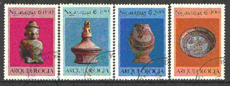Nicaragua 1983 Archaeological Finds set of 4 cto used, SG 2528-31*, stamps on archaeology, stamps on artefacts, stamps on pottery, stamps on snakes, stamps on snake, stamps on snakes, stamps on 