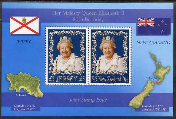 Jersey & New Zealand 2006 Joint issue - 80th Birthday QEII perf m/sheet unmounted mint, SG MS1273, stamps on , stamps on  stamps on royalty