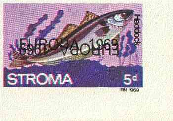 Stroma 1969 Fish 5d (Haddock) imperf single with 'Europa 1969' opt doubled, one inverted (very slight gum disturbance), stamps on , stamps on  stamps on fish, stamps on marine life, stamps on europa