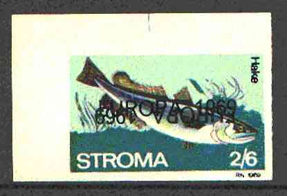 Stroma 1969 Fish 2s6d (Hake) imperf single with 'Europa 1969' opt doubled, one inverted (very slight gum disturbance)*, stamps on , stamps on  stamps on fish, stamps on marine life, stamps on europa