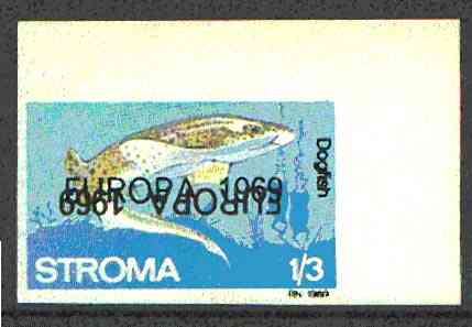 Stroma 1969 Fish 1s3d (Dogfish) imperf single with 'Europa 1969' opt doubled, one inverted (very slight gum disturbance)*, stamps on , stamps on  stamps on fish, stamps on marine life, stamps on europa