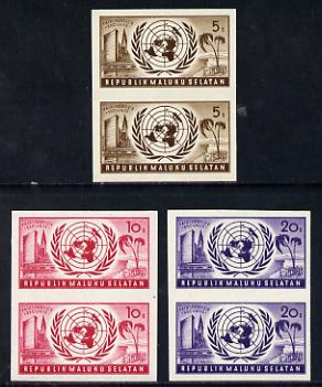 Maluku Selatan United Nations set of 3 in unmounted mint imperf pairs, stamps on united-nations
