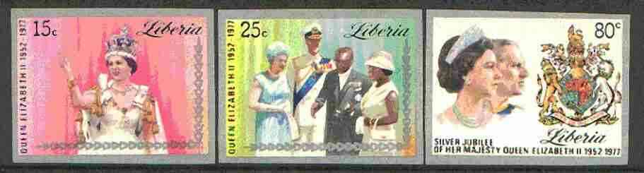 Liberia 1977 Silver Jubilee imperf set of 3 unmounted mint, SG 1320-22, stamps on royalty, stamps on silver jubilee, stamps on unicorns