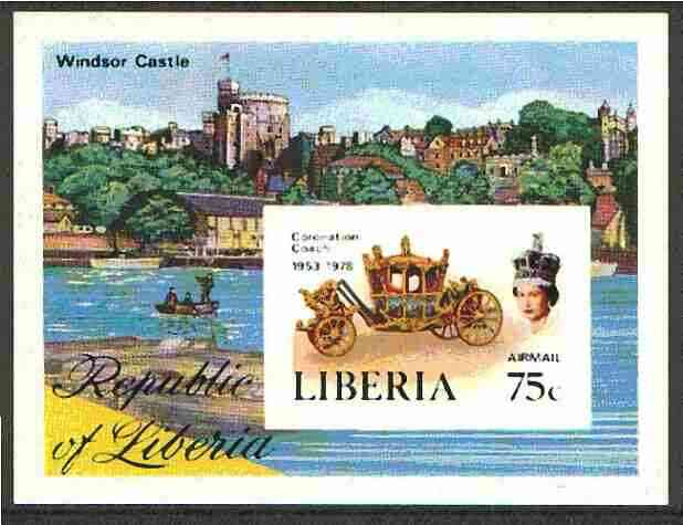 Liberia 1978 Coronation 25th Anniversary imperf m/sheet (Coronation Coach & Windsor Castle) as SG MS 1351 unmounted mint, stamps on , stamps on  stamps on royalty, stamps on coronation, stamps on castle