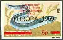 Stroma 1971 Fish 5p on 4d (Eel) imperf single with 'Europa 1969' opt additionally overprinted 'Emergency Strike Post' for use on the British mainland, unmounted mint*, stamps on , stamps on  stamps on fish, stamps on marine life, stamps on europa, stamps on strike