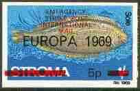 Stroma 1971 Fish 5p on 1s (Sole) imperf single with Europa 1969 opt additionally overprinted Emergency Strike Post for use on the British mainland unmounted mint*, stamps on fish, stamps on marine life, stamps on europa, stamps on strike