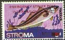 Stroma 1971 Fish 1s on 5d (Haddock) perf single overprinted Emergency Strike Post for use on the British mainland unmounted mint*, stamps on fish, stamps on marine life, stamps on strike