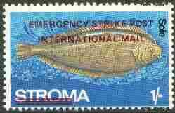 Stroma 1971 Fish 1s (Sole) perf single overprinted 'Emergency Strike Post' for use on the British mainland unmounted mint*, stamps on , stamps on  stamps on fish, stamps on marine life, stamps on strike