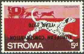 Stroma 1970 Dogs 5d (Dalmation) perf single with European Conservation Year 1970 opt inverted unmounted mint*, stamps on animals, stamps on dogs, stamps on dalmation