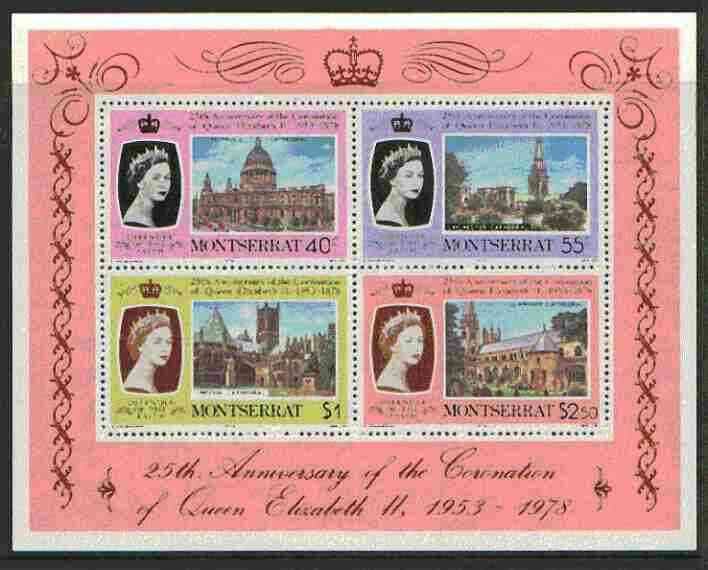 Montserrat 1978 Coronation 25th Anniversary m/sheet (Cathedrals & Abbeys) SG MS 426 unmounted mint, stamps on , stamps on  stamps on churches, stamps on royalty, stamps on coronation, stamps on cathedrals