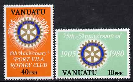 Vanuatu 1980 Rotary International 75th Anniversary unmounted mint set of 2 (English) SG 300-301E, stamps on rotary