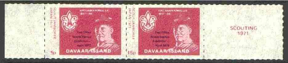 Davaar Island 1973 Scouts Stamp Exhibition opt on Japan Scout Jamboree perf set of 2 (5p & 15p claret) unmounted mint, stamps on , stamps on  stamps on scouts, stamps on stamp exhibitions