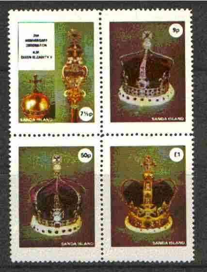 Sanda Island 1977 Coronation 25th Anniversary unmounted mint set of 4, 1st Issue (Crowns & Royal Regalia), stamps on , stamps on  stamps on royalty, stamps on coronation