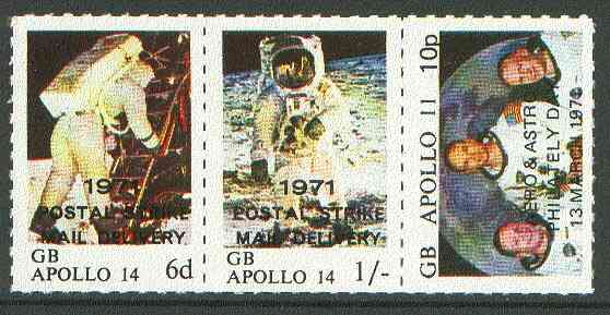 Sanda Island 1971 Postal Strike opt on Apollo 11 Moon Landing unmounted mint rouletted set of 3 (opt'd for use on the British mainland), stamps on , stamps on  stamps on space, stamps on strike