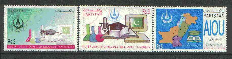 Pakistan 1999 Allama Iqbal Open University 25th Anniversary unmounted mint set of 3*, stamps on maps, stamps on books, stamps on education, stamps on universities, stamps on computers, stamps on chemistry
