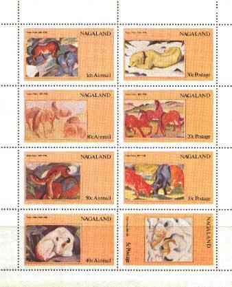 Nagaland 1973 Paintings of Animals perf set of 8 values unmounted mint, stamps on arts, stamps on animals, stamps on horses, stamps on dogs, stamps on deer