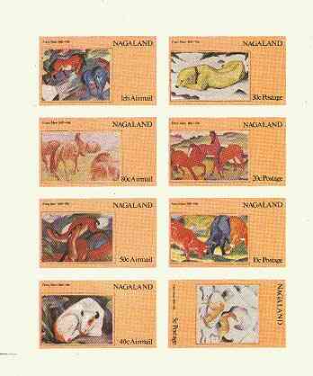 Nagaland 1973 Paintings of Animals imperf set of 8 values unmounted mint, stamps on arts, stamps on animals, stamps on horses, stamps on dogs, stamps on deer