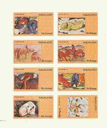 Nagaland 1973 Paintings of Animals imperf set of 8 values unmounted mint, stamps on , stamps on  stamps on arts, stamps on animals, stamps on horses, stamps on dogs, stamps on deer