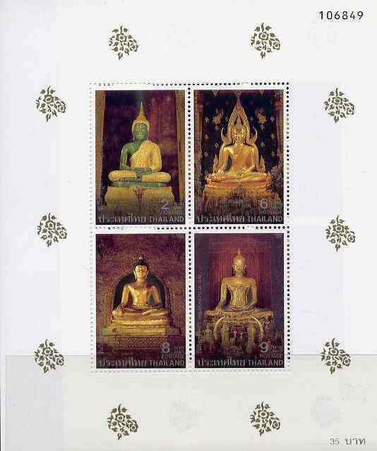 Thailand 1995 Visakhapuja Day (Statues of Buddha) m/sheet containing set of 4 unmounted mint, SG MS 1784, stamps on , stamps on  stamps on statues, stamps on religion, stamps on buddha, stamps on  stamps on buddhism