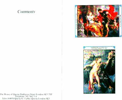 Bhutan 1991 Death Anniversary of Peter Paul Rubens - two imperf m/sheets (Ganymede and The Eagle & Mars and Rhea Sylvia) mounted in Folder entitled 'Your Proofs from the House of Questa', exceptionally rare ex Government archives, stamps on , stamps on stamps on arts, stamps on rubens, stamps on nudes, stamps on mythology, stamps on ancient greece, stamps on stamps on renaissance