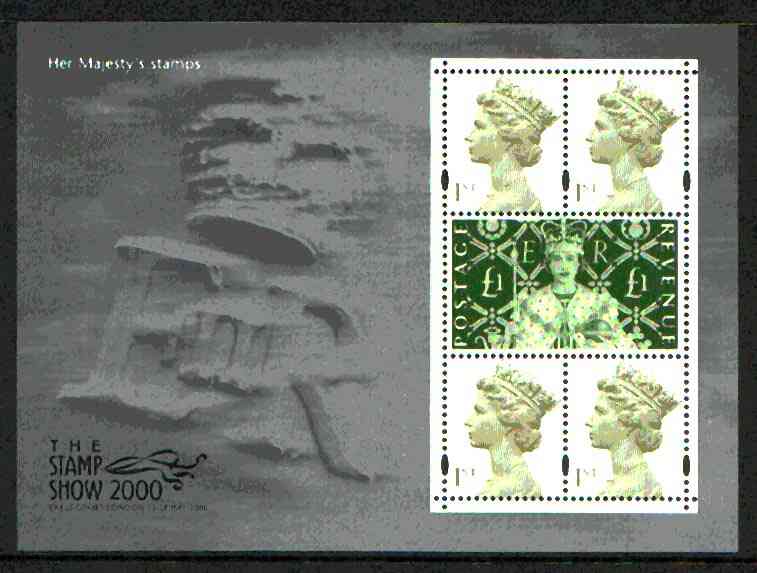 Great Britain 2000 'Stamp Show 2000' m/sheet containing 4 x Millennium defs plus \A31 Coronation stamp, unmounted mint SG MS 2147, stamps on royalty, stamps on coronation, stamps on millennium