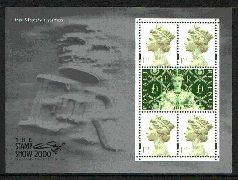 Great Britain 2000 Stamp Show 2000 m/sheet containing 4 x Millennium defs plus \A31 Coronation stamp, unmounted mint SG MS 2147, stamps on royalty, stamps on coronation, stamps on millennium