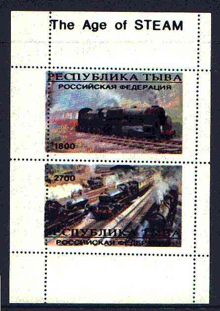 Abkhazia 1999 The Age of Steam perf sheetlet containing 2 values, unmounted mint, stamps on , stamps on  stamps on railways