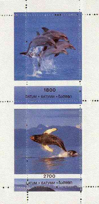 Batum 1996 Whales & Dolphins perf sheetlet containing 2 values, unmounted mint, stamps on , stamps on  stamps on whales, stamps on dolphins