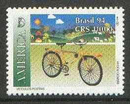 Brazil 1994 Bicycle 110cr from Postal Vehicles set, unmounted mint SG 2627*, stamps on bicycles, stamps on postal