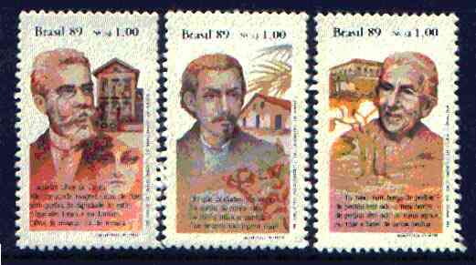 Brazil 1989 Book Day set of 3 (writers) unmounted mint SG 2388-90*, stamps on , stamps on  stamps on literature, stamps on books