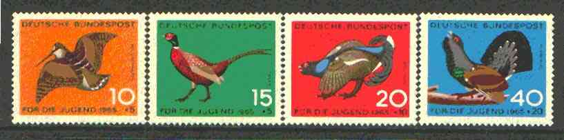 Germany - West 1965 Child Welfare (Game Birds) set of 4 unmounted mint, SG 1384-87*, stamps on birds, stamps on game, stamps on children