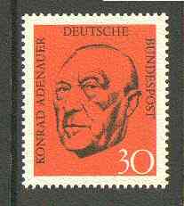 Germany - West 1968 Adenauer Commemoration (2nd issue) unmounted mint SG 1469*, stamps on personalities, stamps on constitutions, stamps on nato