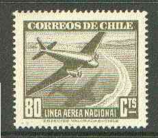 Chile 1941 Douglas DC-2 80c olive unmounted mint SG 302*, stamps on , stamps on  stamps on aviation, stamps on douglas