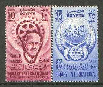 Egypt 1955 Rotary International 50th Anniversary set of 2 unmounted mint SG 505-06*, stamps on rotary