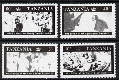 Tanzania 1987 Queen's 60th Birthday set of 4 perforated proofs in black only (as SG 517-20) unmounted mint, stamps on , stamps on  stamps on royalty     60th birthday