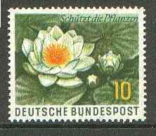 Germany - West 1957 Water Lily 10pf unmounted mint SG 1193*, stamps on , stamps on  stamps on flowers