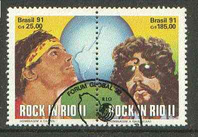 Brazil 1991 Rock in Rio Concert se-tenant horiz pair fine cto used SG 2463-64, stamps on music, stamps on pops