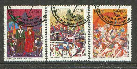 Brazil 1991 Carnival set of 3 very fine used SG 2466-68*, stamps on entertainments, stamps on dancing